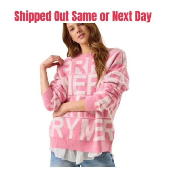 NWT Peach Love Christmas Pink Merry Sweater - LARGE - Picture 1 of 3